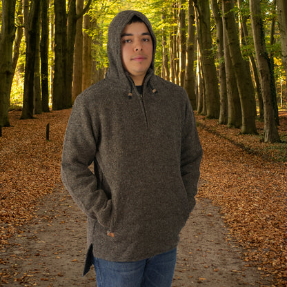 Hood Pull Over Long Back Brown