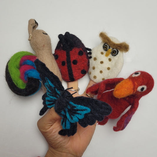 Felted finger puppets WINGED ANIMALS + SNAIL